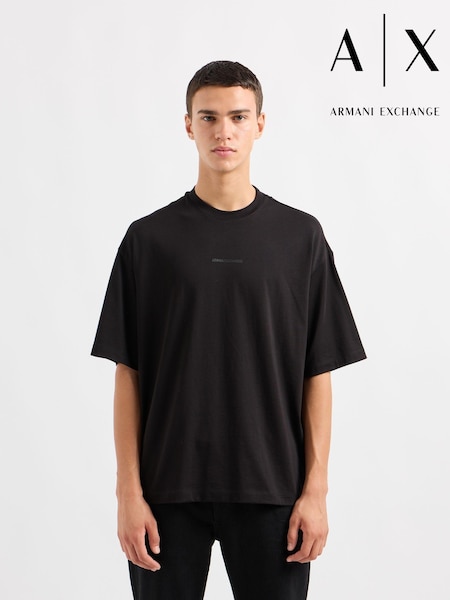 Negru - Tricou Armani Exchange Oversize Fit 100% bumbac cu logo la spate (K91852) | 250 LEI