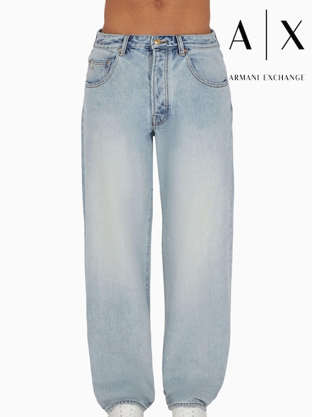 Armani Exchange Relaxed Fit Light Wash Loose Denim 100% Cotton Jeans (K91858) | €79