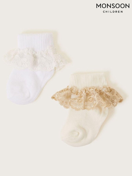 Monsoon Gold Baby Sparkle Lace Socks 2 Pack (K92302) | €13