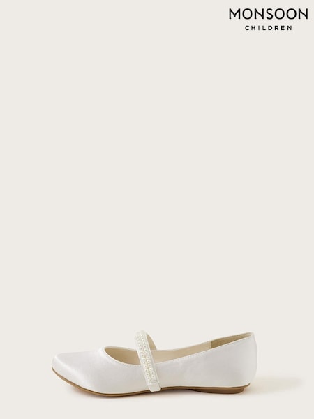 Monsoon White Communion Pearl Strap Ballerina Flats (K92324) | €15 - €18