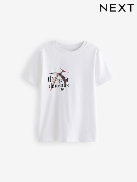 Weiß mit Dinoprint auf der Rückseite - 100% Cotton Short Sleeve Graphic T-Shirt (3-16yrs) (K92470) | 4 € - 6 €