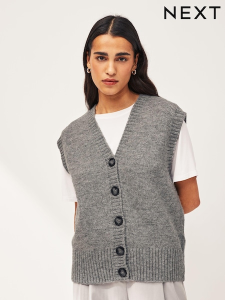 Grey Button Front Knitted Tank Top (K92498) | €20