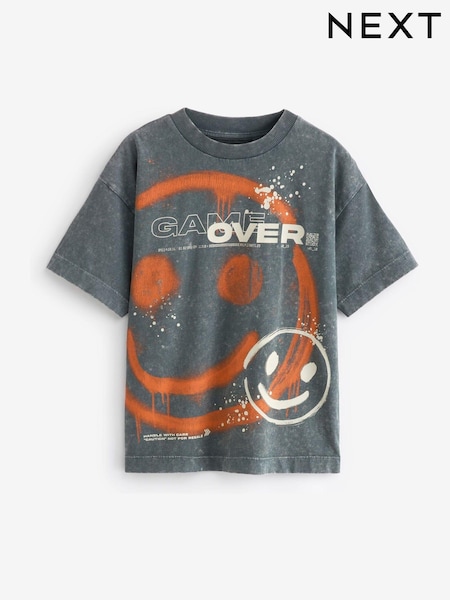 Grey Relaxed Fit 100% Cotton Washed Short Sleeve T-Shirt (3-16yrs) (K92519) | €9 - €12
