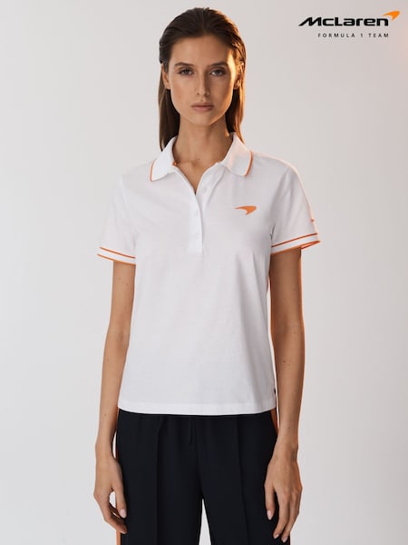 Reiss x McLaren F1 Team White Crypto McLaren F1 Mercerised Cotton Polo Shirt (K92522) | €129