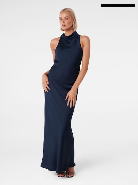 Forever New Blue Michelle Open Back Satin Maxi Dress (K92588) | €70