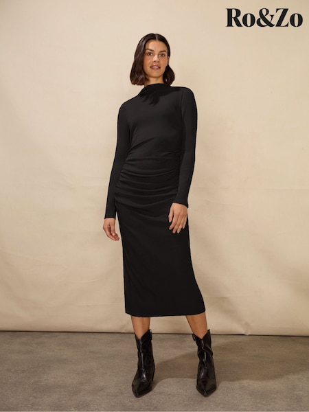 Ro&Zo Petite Rib Jersey Belted Black Dress (K92730) | €76