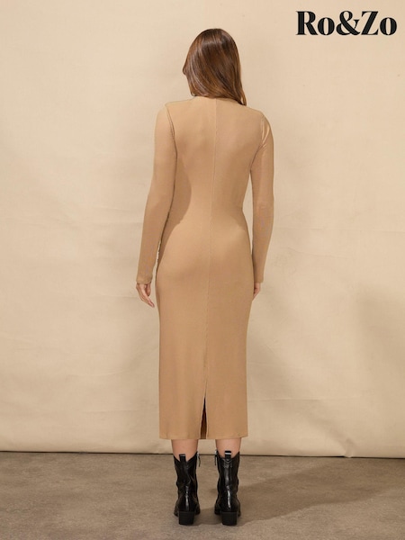 Ro&Zo Rib Jersey Gathered Brown Dress (K92740) | €59