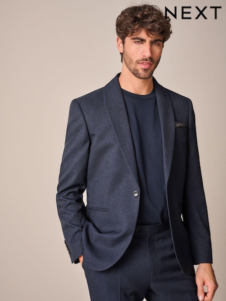 Navy Blue Slim Fit Textured Shawl Lapel Suit Jacket (K92752) | €45