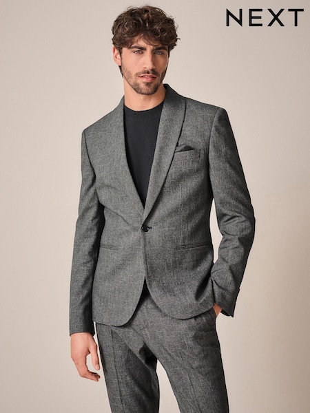 Grey Tailored Fit Textured Shawl Lapel Suit Jacket (K92754) | €45