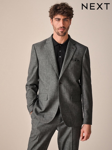 Grey Trimmed Textured Suit Jacket (K92766) | 249 QAR