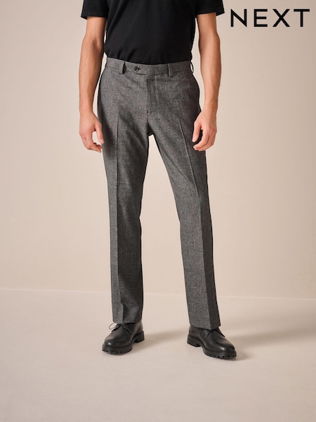 Grey Tailored Fit Textured Suit Trousers (K92770) | AED98
