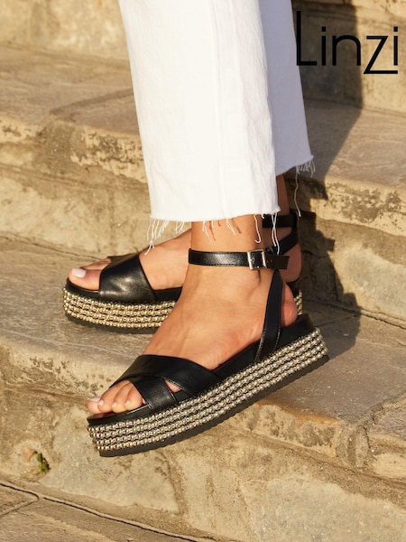 Linzi Black Fiesta Beaded Embellished Wedges With Cross-Over Front Strap (K93180) | €25