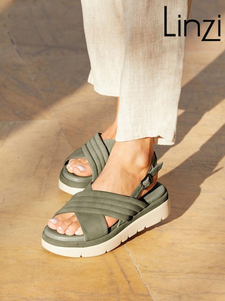 Linzi Green Shae Crossover Padded Sling-Back Flat-Form Sandals (K93201) | €15