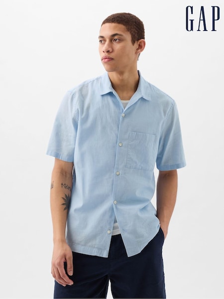 Gap Blue Linen Cotton Short Sleeve Shirt (K93335) | €30