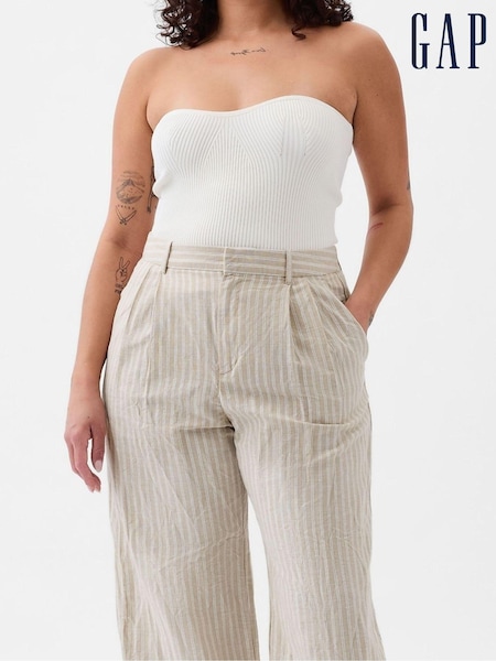 Gap Cream Stripe High Waisted Linen Cotton Trousers (K93367) | €34