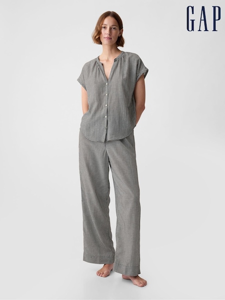 Gap Black/White Crinkle Cotton Short Sleeve Pyjama Top (K93404) | €13.50