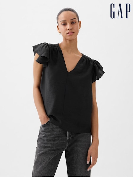 Gap Black V Neck Flutter Sleeve Blouse (K93442) | €13.50