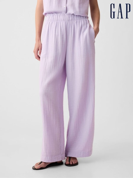 Gap Purple Crinkle Cotton Wide Leg Pull On Trouser (K93443) | €16