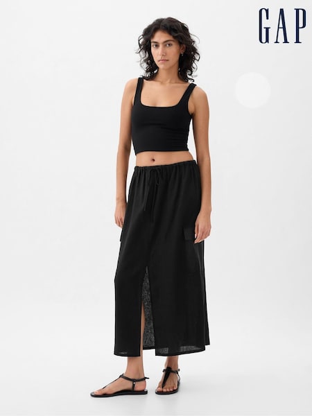 Gap Black Linen Cotton Utility Pocket Midi Skirt (K93453) | €25