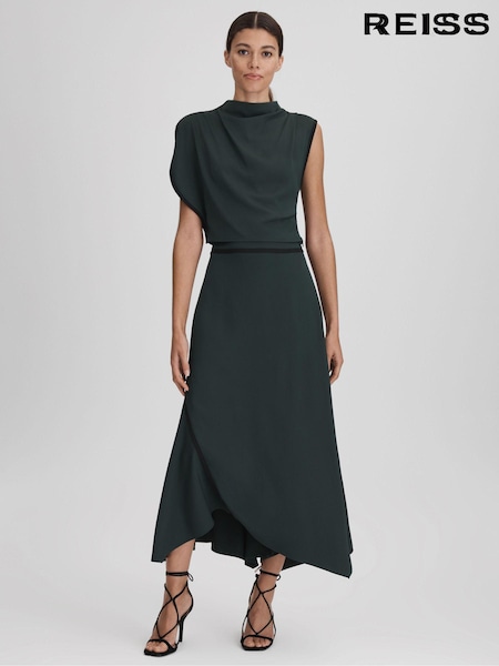 Reiss Green Sara Asymmetric Contrast Trim Cropped Top (K93648) | €180