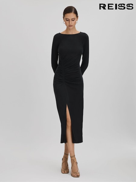 Reiss Charcoal Lana Ruched Jersey Midi Dress (K93669) | €80