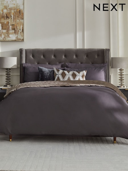 Aubergine Purple 400 Thread Count 100% Egyptian Cotton Sateen Luxury Duvet Cover and Pillowcase Set (K93710) | €55 - €91