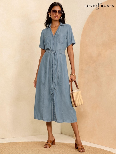 Love & Roses TENCEL™ Short Sleeve Belted Shirt Dress (K93718) | 175 LEI