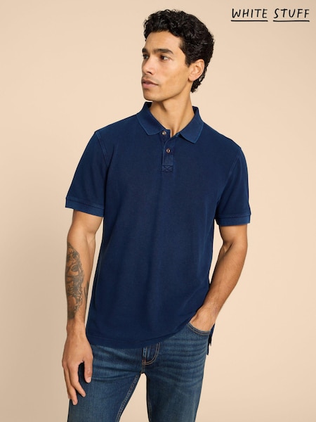 White Stuff Blue 100% Cotton Utility Polo Shirt (K93735) | $60
