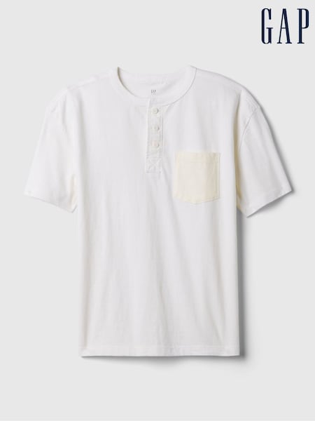 Gap White Vintage Henley Short Sleeve Crew Neck T-Shirt (4-13yrs) (K93849) | €4.50