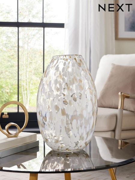 White/Gold Large Confetti Glass Flower Vase (K94094) | CA$114