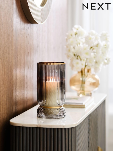 Ribbed Glass Hurricane Candle Holder (K94112) | BGN53
