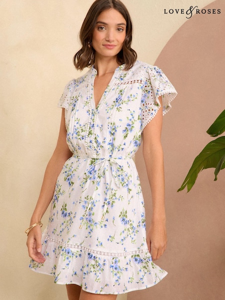 Floral - Love & Roses imprimeu Broderie mânecă evazată Mini Rochie (K94143) | 196 LEI