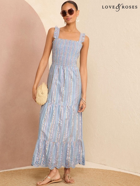 Love & Roses Strappy Shirred Maxi Summer Dress (K94171) | €37