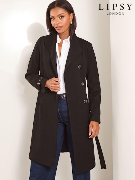 Lipsy Black Asymmetrical Belted Coat (K94219) | €75