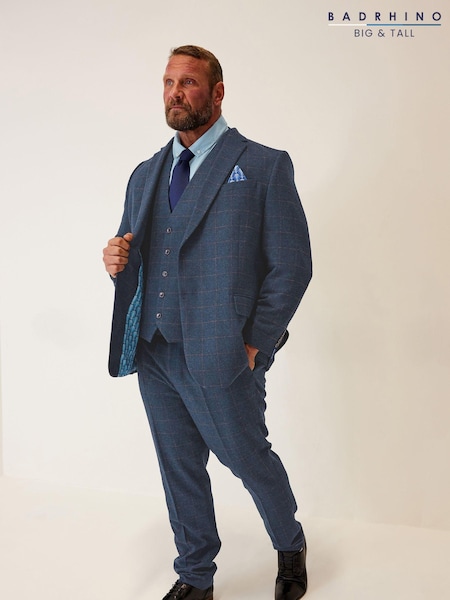 BadRhino Big & Tall Blue Tweed Wool Mix Regular Fit Suit Trousers (K94244) | €27