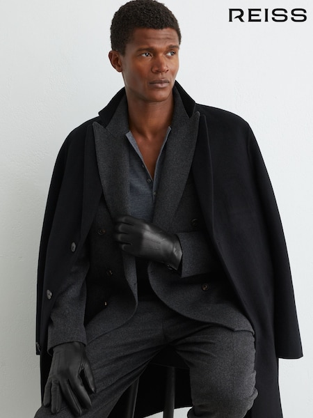 Қара - Regular Reiss Monty Nappa Leather Gloves