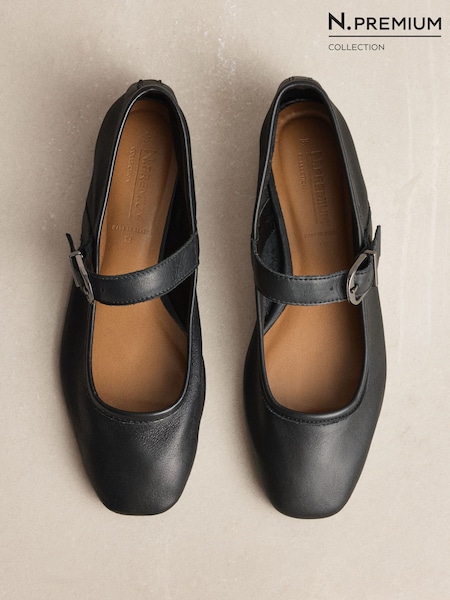 Black - N. Premium Suede Leather Mary Jane Shoes