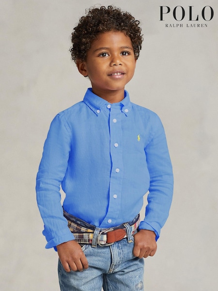 Blau - Polo Ralph Lauren Langarmhemd für Jungen aus 100 % Leinen (K94375) | 60 € - 68 €