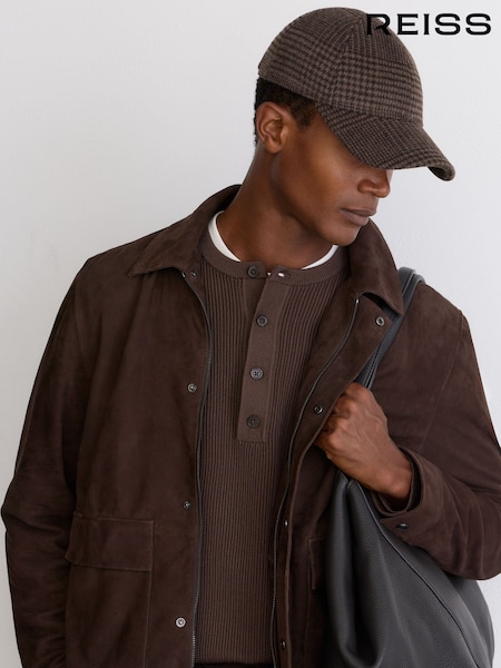 Brown - Regular Reiss Rover Wool-blend Houndstooth-check Baseball Cap