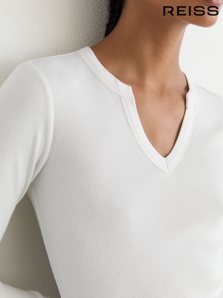 White - Reiss Athena Stretch-cotton Notch-neck Top