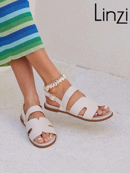 Linzi White Island Flat Sandals With Velcro Strap (K95275) | €40