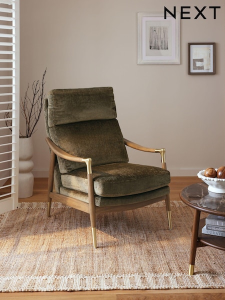 Plush Chenille Moss Green Flinton Wooden High Back Accent Chair (K95611) | €580