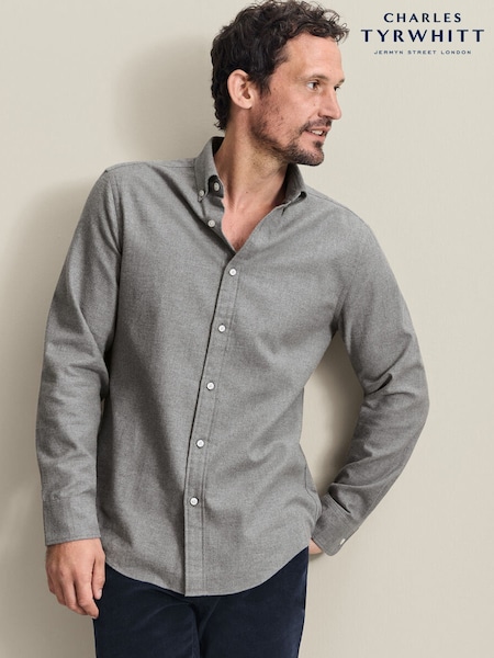 Grey - Regular Charles Tyrwhitt Brushed Flannel Classic Fit Shirt