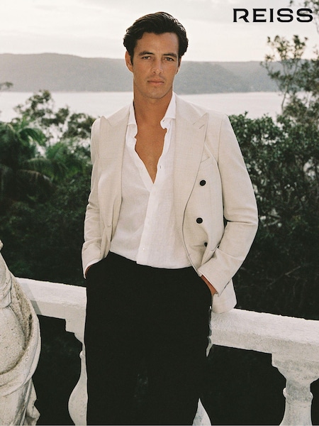 Reiss Stone Kin Double Breasted 100% Linen Slim Fit Blazer (K95897) | AZN 822