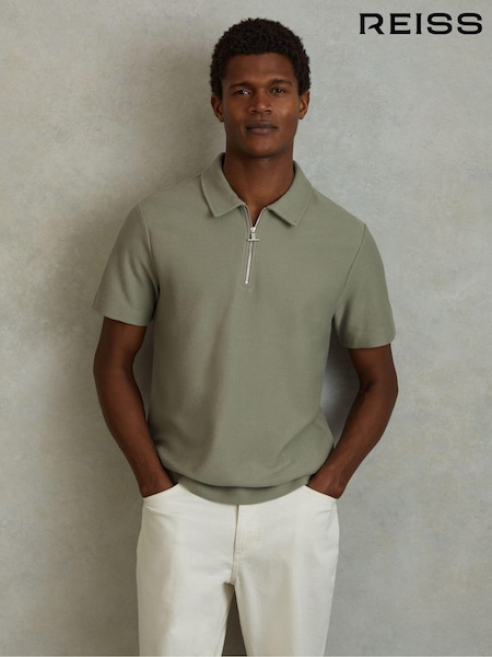 Reiss Pistachio Felix Textured Cotton Half-Zip Polo Shirt (K95912) | €104