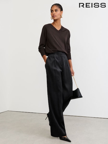 Navy - Reiss Gretel Velvet Corduroy Wide-leg Trousers