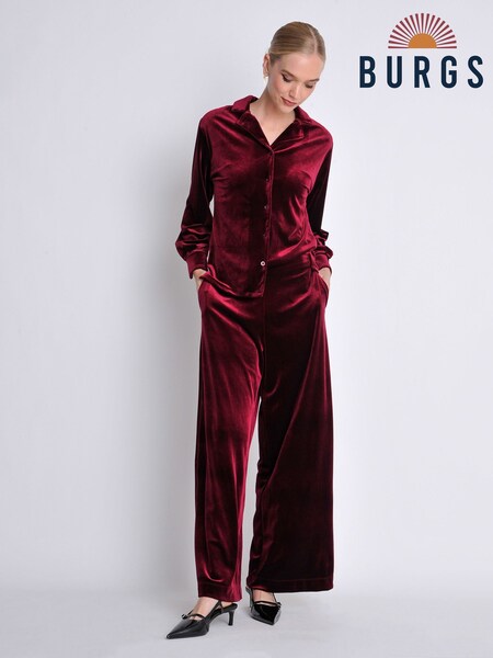 Burgs Womens Red Malmsmead Wide Leg Velvet Pull on Trousers (K96002) | €41