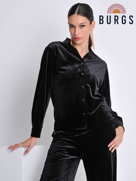 Burgs Womens Velvet Oversized Printed Black Shirt (K96036) | €26