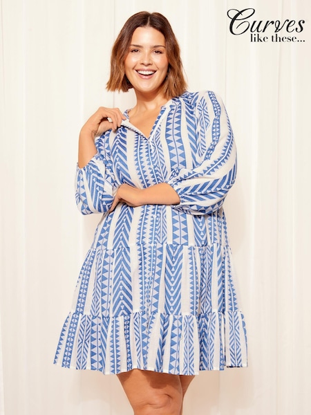 Curves Like These Grandad Collar Tier Smock Dress (K96142) | 171 LEI