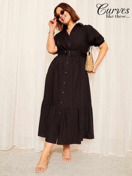 Curves Like These Belted Button Through Midi Dress (K96146) | 229 LEI